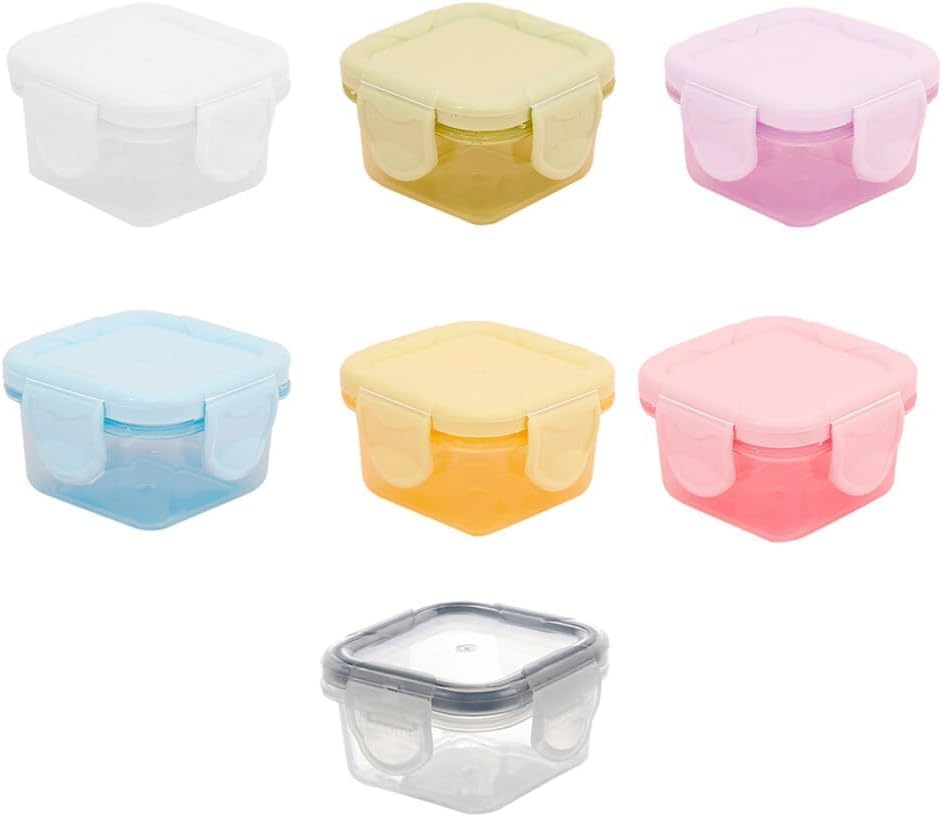 Khazna 7 Pcs Small Container with Lid, 60 ML Small Condiment Containers with Lids, Leakproof, Reusable Salad Dressing Container To Go for Adults, Kids, Mini Subpackage Fresh keeping Box