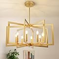 Bairth 8-Light Gold Chandelier, Farmhouse Dining Room Light Fixture, Modern Chandelier, Geometric Industrial Metal Hang Lighting Fixture for Foyer Entryway Kitchen Over Table Hallway Living Room