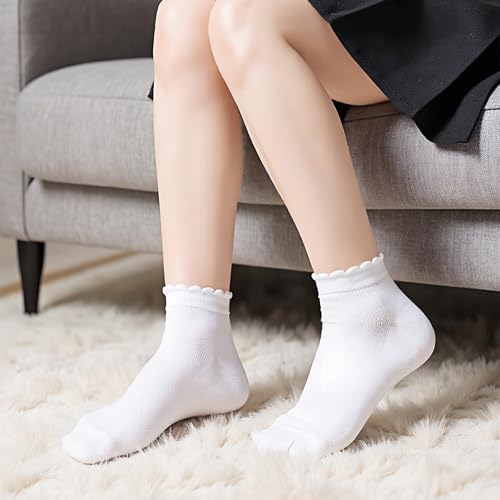 Girls White Ruffle Socks School Uniform Kids Cotton Crew Ankle Cute Frilly Dress Socks 8 Pairs for Everyday Wear2