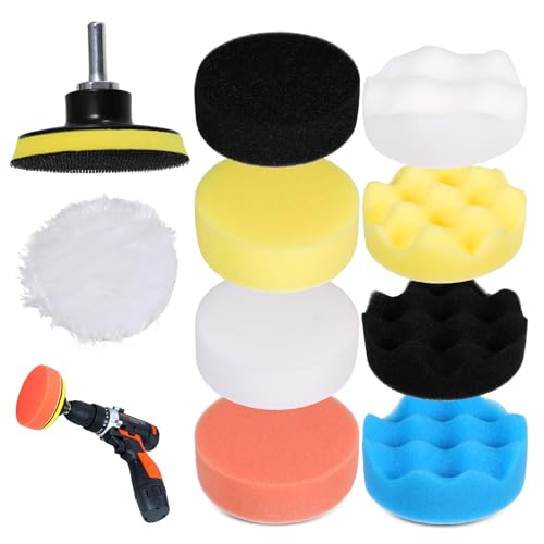 SIWOKJJO 11pcs Car Polishing Pads for Drill, 3Inch Buffing Polishing Pad, Car Foam Polishing Pads, Polishing Pad Kit for Polishing Machines, Auto Polisher, Sanding, Waxing