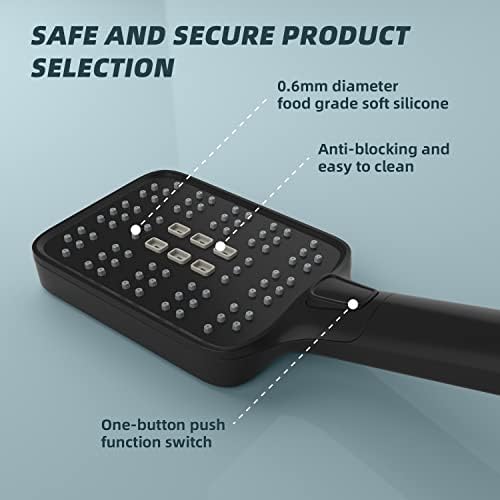 Shower HeadHigh Pressure Shower Head with Handheld, Detachable Shower Head, Chrome Finish Square Shower Head,Food Grade Healthy Silicone Shower Panel,Simple Style Design Shower HeadBlack