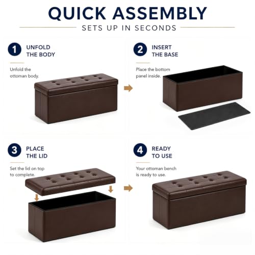 Image of ALASDO 43 Inch Folding Storage Ottoman Bench with Hidden Storage, PU Leather Ottoman Foot Rest Stool, End of Bed Bench for Bedroom, Living Room, Entryway and Closet, Brown