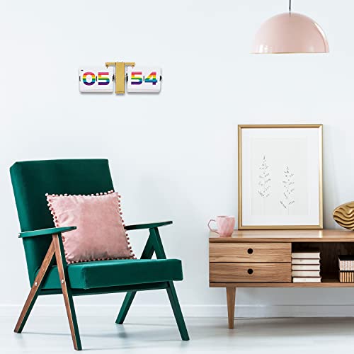 Cloudnola Flipping Out Wall And Tabletop Flip Clock, Rainbow Numbers And Gold Metal, Battery Operated Digital Display #TOP4