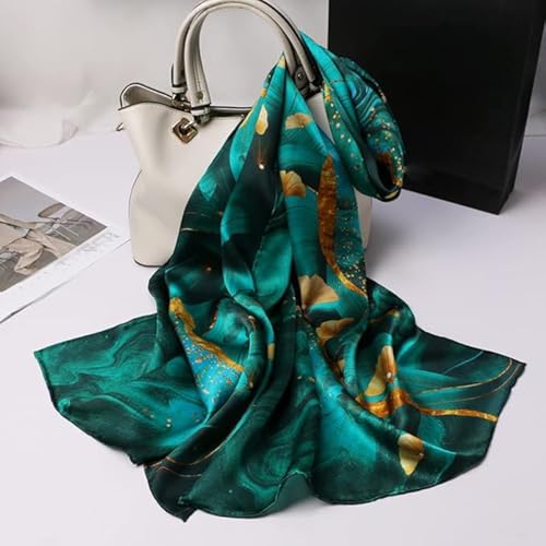 100% Mulberry Silk Scarfs for Women Floral Print Satin Long Scarf for Headscarf Hair Wraps Shawl with Gift Packed3