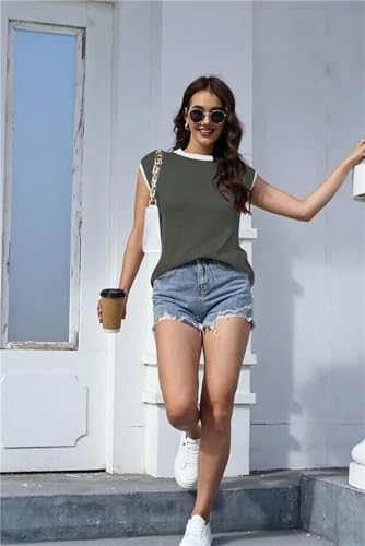 Image of Disamer Cap Sleeve Knit Sweater Tops Sleeveless Vest 2026 Spring Clothes Oversized Summer Tank Trendy Short Sleeve T Shirts,Green,X-Large