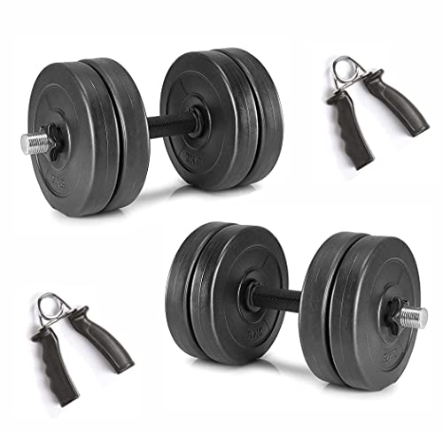 Image of FitBox Sports Dumbbells Combo Weight Plates & Hand Grips 20 Kg (2kg x 4 + 3kg x 4), Black