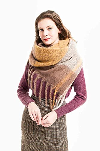 Relandy Longue écharpe d'hiver douce et chaude en tartan marron à carreaux pour femmes et filles Cover