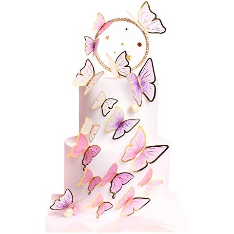 Blumomon 60Pcs Butterfly Cupcake Toppers Butterfly Birthday Cake Toppers Decoration for Birthday Party Baby Shower Wedding Party Wall Decoration Cover