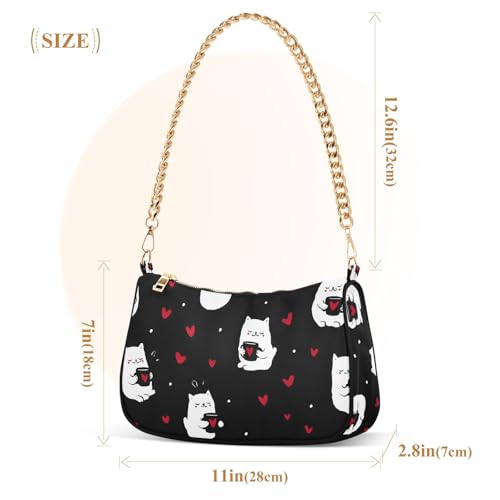 Clutch Shoulder Bags Tote Evening Purse Handbags for Women Cat Black Heart Hobo Bags with Zipper Closure3