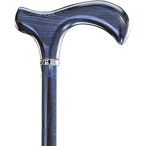 Melbourne Design Gehstock, Holz, Derbygriff, Jeans-blau gebeizt, seidenmatt lackiert, Platinband, elegant, Damen und Herren, inkl. Gummipuffer Cover
