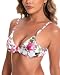 Satini Wire‑Free Silky Satin Bralette - Adjustable Straps, Elegant Lingerie, Sissy Bra (Ivory - Pink Floral, X-Large)