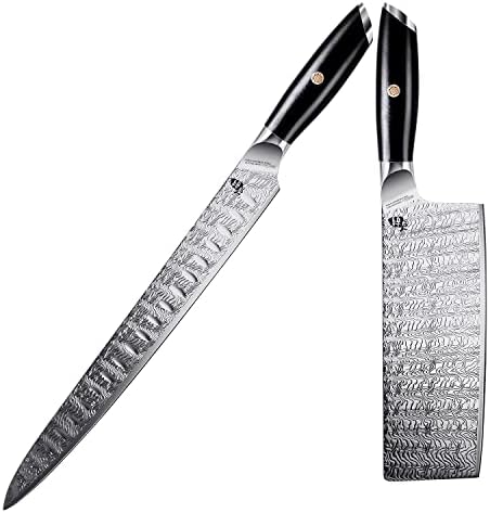 TUO Slicing Knife 12 inch&Nakiri Knife 6.5 inch AUS-8 Japanese Stainless Steel Carving Knife&Vegetable Cleaver Knife with Full Tang G10 Handle - Falcon S Series with Gift Box