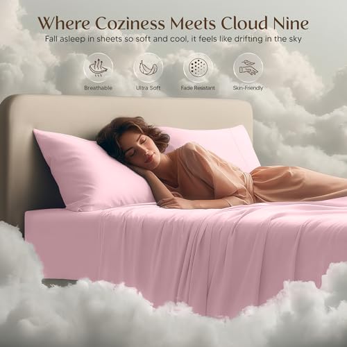 Image of Utopia Bedding Queen Size Sheet Set - 4 Piece Bed Sheets, Soft and Breathable Microfiber, Includes 1 Fitted Sheet, 1 Flat Sheet and 2 Pillowcases - Oeko Tex (Crystal Pink)