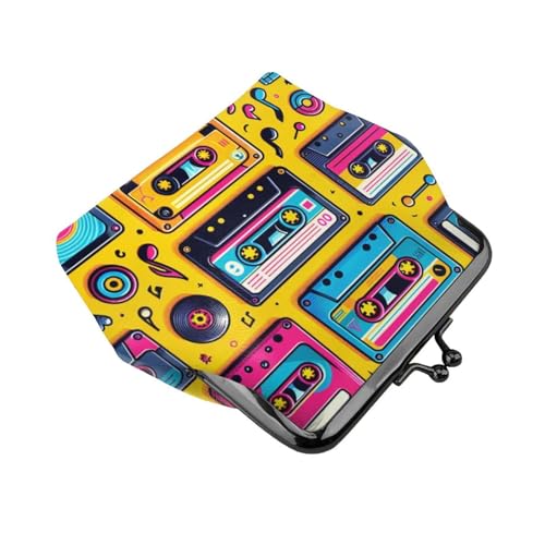 Pu Leather Buckle Coin Purse Cassette-Tapes-Retro-Music Girls Kiss-Lock Change Purse Wallets3