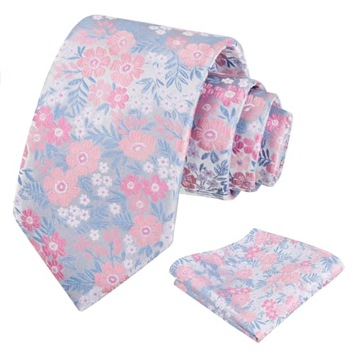 Image of Alizeal Mens 3.15'' Natural Flower Pattern Tie with Floral Pocket Square Set