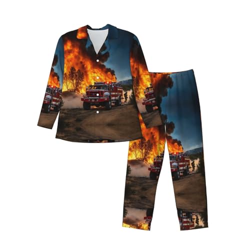Pyjama manches longues homme motif flamme, cadeau idéal noir