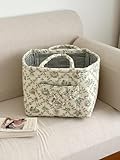 Storage Basket Boho Fabric Large Collapsible Floral Laundry Nursery Hamper Portable Folding Storage for Clothes Toys (Vine-Green)
