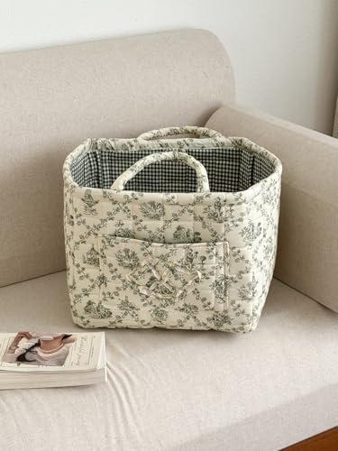 Storage Basket Boho Fabric Large Collapsible Floral Laundry Nursery Hamper Portable Folding Storage for Clothes Toys (Vine-Green)