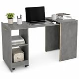 Shally Dogan Mobile con Tavolo a Scomparsa Richiudibile Multiuso, Scrivania con Libreria Design Salvaspazio e Versatile, Mobiletto Armadio da Casa, Ufficio, Chiusura Magnetica, Grigio