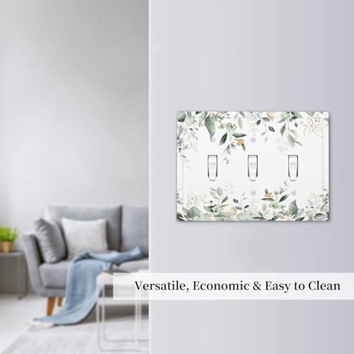 Decorative Switch Plate Covers Rustic Ink Green Eucalyptus Leaves Sage leaf 3 Gang Light Switch Cover Plate Triple Toggle Wall Plate Light Switch Covers for Country Bedroom Home Decor