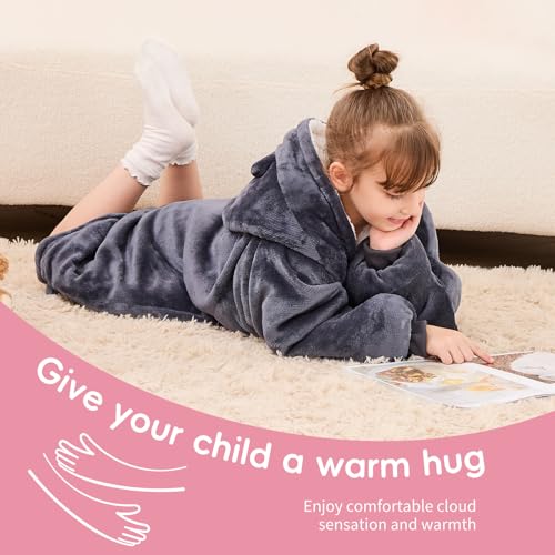 yescool Wearable Blanket Hoodie Kids, Oversized Blanket Sweatshirt with Sherpa Teen Girl Gifts for Kids, Youth, Boys, Girls, 8-15 Year Old Girl Boy Gift Warm Teen Wearable Blankets, One Size, Grey