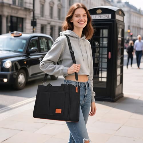 Large Canvas Tote Bag for Women with Zipper, Crossbody Work Bible Travel Toiletries Bag With Compartments 15.6 Inch Satchel2