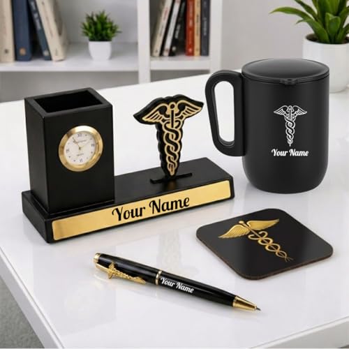 Image of Giftana Personalized 4-in-1 Doctor Desk Organizer Set (Black)