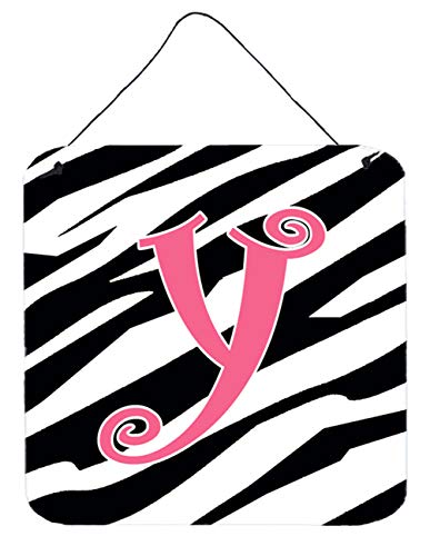 Caroline's Treasures CJ1037-YDS66 Letter Y Initial Zebra Stripe and Pink Wall or Door Hanging Prints Aluminum Metal Sign Kitchen Wall Bar Bathroom Plaque Home Decor, 6x6, Multicolor