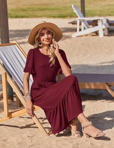 Image of Zeagoo Womens Summer Dresses 2026 Casual Midi Dress Flowy Sundress Ruffle Short Sleeve Tiered Dresses A Line Boho Dress