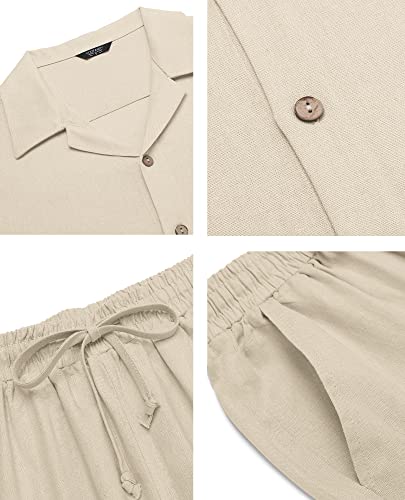 Image of COOFANDY Men 2 Piece Linen Outfit Beach Button Down Shirt Casual Loose Pant Sets