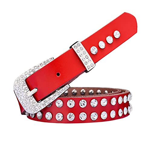 Elegantyl Ceintures en cuir pour femme Ceinture strass brillante Femme Ceinture étroite Boucle ardillon Largeur de la ceinture 2,3cm, Rouge, 110cm Cover