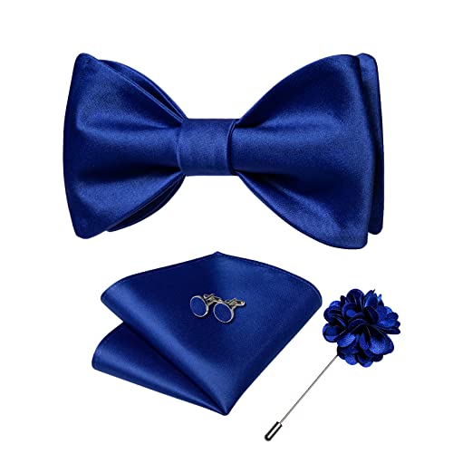 Image of DiBanGu Solid Color Bow Ties for Men Formal Satin Self Tied Bowtie with Lapel Pin Pocket Square Cufflinks for Wedding Party