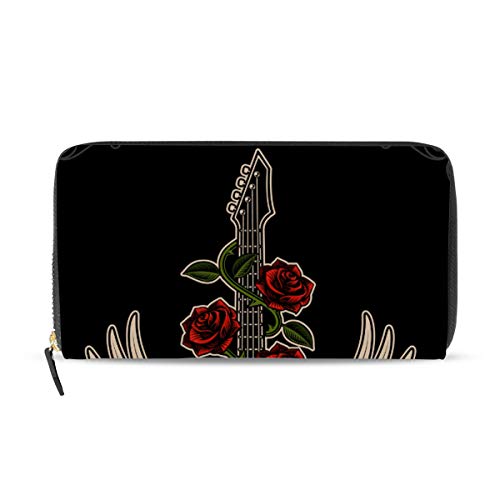 Porte-monnaie en cuir pour femme ailes de guitare rose petit portefeuille