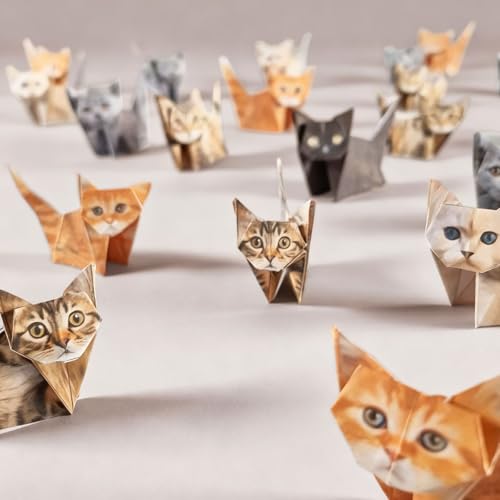 Miniatura 7 de Bsitsss 100 Hojas Papel Origami Gatos Y Perros, 3d Origami Paper, Diy Paper Perro Gato Craft Kit Papiroflexia Para Amantes Creativa Manualidades Regalo Navidad