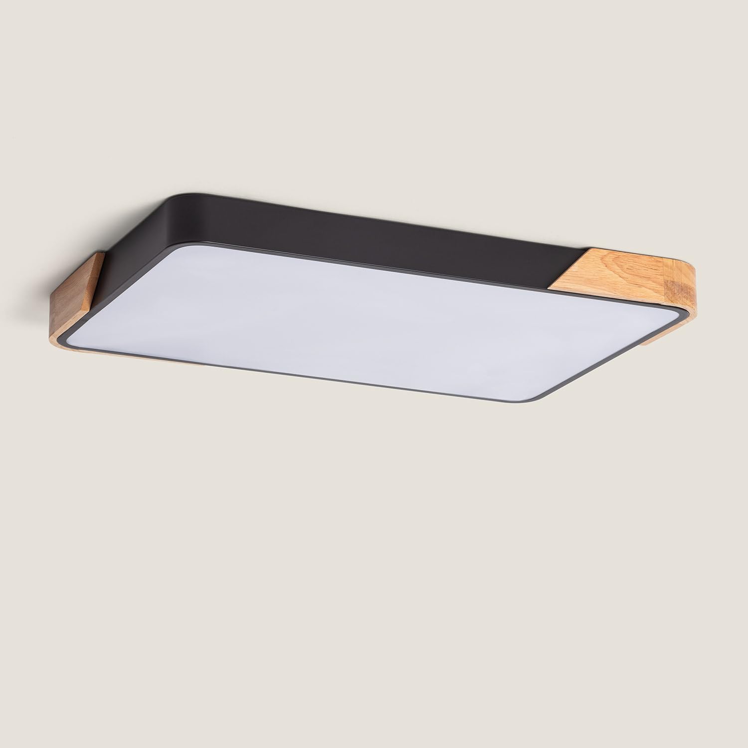 LEDKIA Plafón LED 30W Rectangular Madera y Aluminio 625x425 mm CCT Seleccio | Temperatura de Color Seleccionable | Dimensiones 625x425 mm | Iluminación 2400 lm | Negro; Metal; Madera