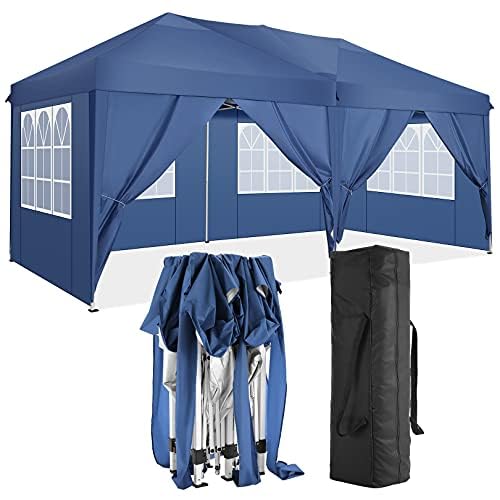 TOOLUCK 10x20ft Pop up Canopy Waterproof with 6 Sidewalls Outdoor Camping Canopy Tent for Party Tent, Blue