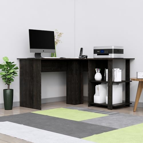 Image of Bniture Wooden Study Table for Home | Engineered Wood Study Table with Shelf Storage | L Shape Multi Purpose Computer Desk for Writing & Study | Laptop Table for Study Room & Office | Flower Wenge