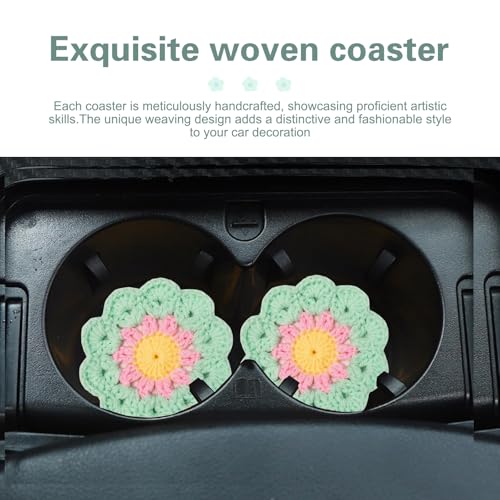 2 portavasos flor de algodón tejidos para auto verde miniatura 7