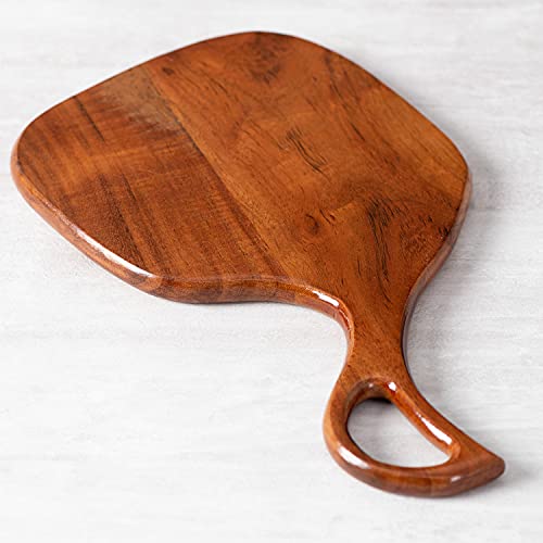 Image of Nestroots Wooden Serving Platter - Cheese, Snack, Pizza Tray With Handle - Round Board (Brown, 12 x 7 x 1 inch)
