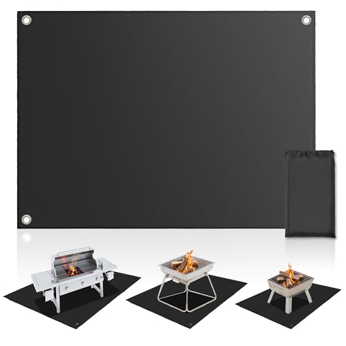 DANOFY 焚き火シート スパッタシート 防火シート 耐熱シート - 防炎 耐火 シリコン加工 ガラス繊維 チクチク しない キャンプ バーベキュー コンロ 焚き火台 薪ストーブ 下敷き マット 溶接 芝生保護 収納袋付き 50x61cm 黒