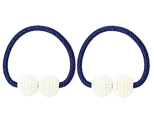 Image of Home Cloud Magnetic Curtain Tiebacks Convenient Drape Tie Backs - Pearl Decorative Rope Holdback Holder for Window Drapries Color Multi (1pair 2 pcs) (Navy)