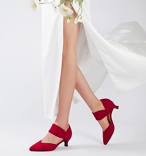 Image of RIBONGZ Kitten Heels for Women Closed Toe Comfortable Low Heels Pointed Toe Sexy Slip on Pumps Bridal Party Dressy Shoes
