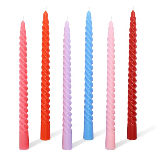 Image of 10'' Dinner Candles, Coloured Spiral Candles Sticks (Red 6Pcs)