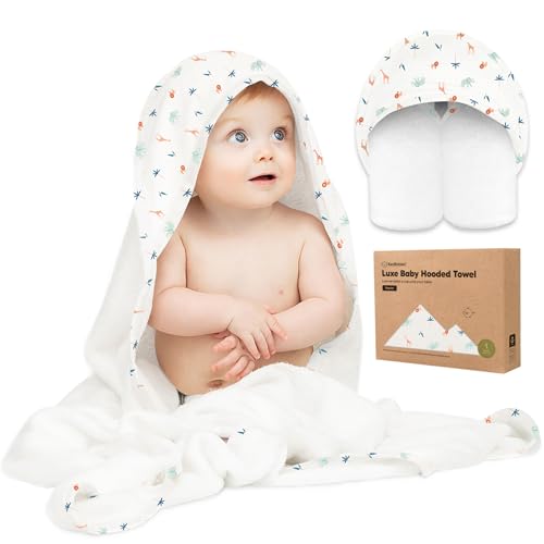 Image of KeaBabies Hooded Baby Towel for Newborn, Baby Bath Towels(Wildscape, 35x35)