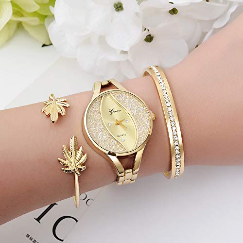 Elegant Gold Diamond Bracelet Watch Set for Women - Luxurious Quartz Timepiece and Bangle Jewelry Collection - Image 2