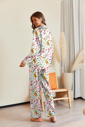 Image of Ekouaer Pajamas For Women Set Silk Pjs 2 Piece Satin Sleepwear Long Sleeve Button Down Lounge Sets With Pant