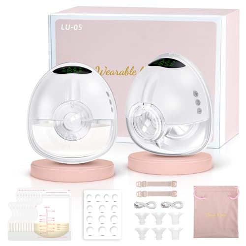 Image of Lulia Wearable Breast Pump Hands Free with 4 Modes and 9 Levels, Electric Breast Pump 6oz Large Capacity, Strong Suction, Private,17/19/21/24MM Flanges Included (2 Packs,White)