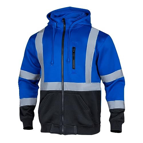 VENDACE High Visibility ANSI Class 1 Reflective Safety Fleece Sweatshirt Hoodie for Men with Detachable Hood(Royal blue,M)