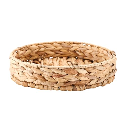 Kingwillow Small Handwoven Water Hyacinth Round Tray, Decorative Fruit & Servicing Basket for Centerpiece, Coffee Table, Dining & Home Decor​