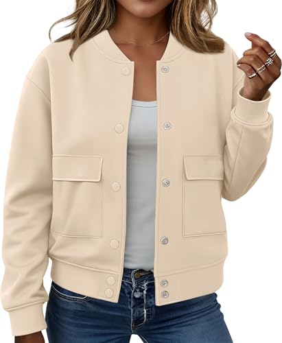 ETCYY NEW Bomber Jackets for Women 2025 Trendy Fall Winter Cropped Coats Button Down Casual Varsity Jacket with Pockets